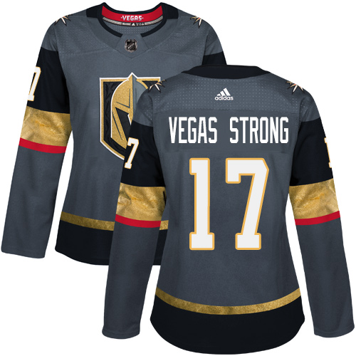 Adidas Vegas Golden Knights #17 Vegas Strong Grey Home Authentic Women Stitched NHL Jersey